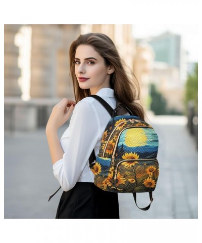 Women's Medium Fashion Backpack Van Gogh Sunflower Night Print Ladies Travel Daypack Aesthetic Shoulder Bag 10.2×5.1×12.5 IN ...