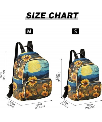 Women's Medium Fashion Backpack Van Gogh Sunflower Night Print Ladies Travel Daypack Aesthetic Shoulder Bag 10.2×5.1×12.5 IN ...