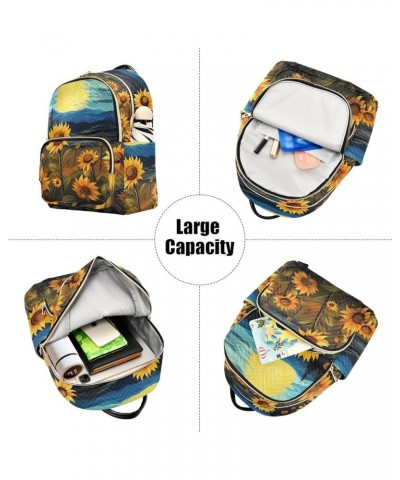 Women's Medium Fashion Backpack Van Gogh Sunflower Night Print Ladies Travel Daypack Aesthetic Shoulder Bag 10.2×5.1×12.5 IN ...