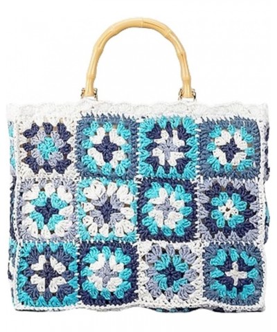 Granny Square Straw Beach Bag Women Knit Tote Handbag Top-handle Hobo Bags Crossbody Shoulder Purse Beach Bag 2024 A Blue $21...