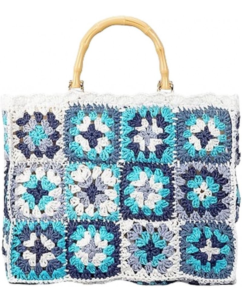 Granny Square Straw Beach Bag Women Knit Tote Handbag Top-handle Hobo Bags Crossbody Shoulder Purse Beach Bag 2024 A Blue $21...