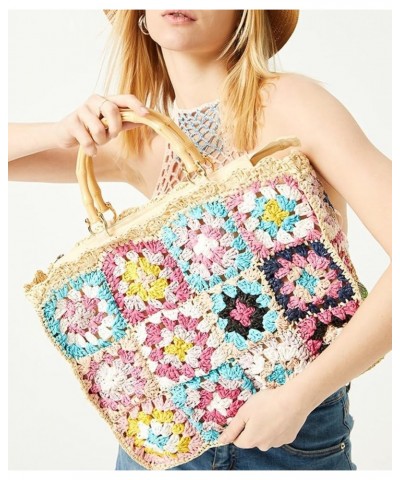 Granny Square Straw Beach Bag Women Knit Tote Handbag Top-handle Hobo Bags Crossbody Shoulder Purse Beach Bag 2024 A Blue $21...