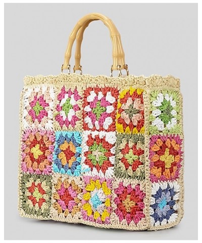 Granny Square Straw Beach Bag Women Knit Tote Handbag Top-handle Hobo Bags Crossbody Shoulder Purse Beach Bag 2024 A Blue $21...