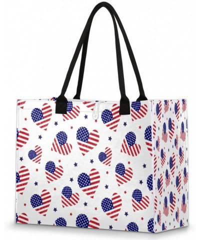 American Flag Large Tote Bag Heart Star Shoulder Bag For Women Teachers Nurses Work Shopping Travel Handbag Purse $9.08 Totes