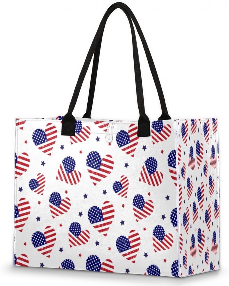 American Flag Large Tote Bag Heart Star Shoulder Bag For Women Teachers Nurses Work Shopping Travel Handbag Purse $9.08 Totes