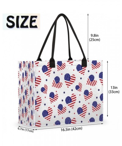 American Flag Large Tote Bag Heart Star Shoulder Bag For Women Teachers Nurses Work Shopping Travel Handbag Purse $9.08 Totes