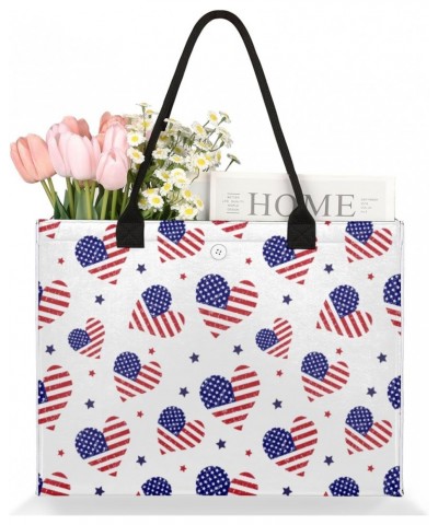 American Flag Large Tote Bag Heart Star Shoulder Bag For Women Teachers Nurses Work Shopping Travel Handbag Purse $9.08 Totes