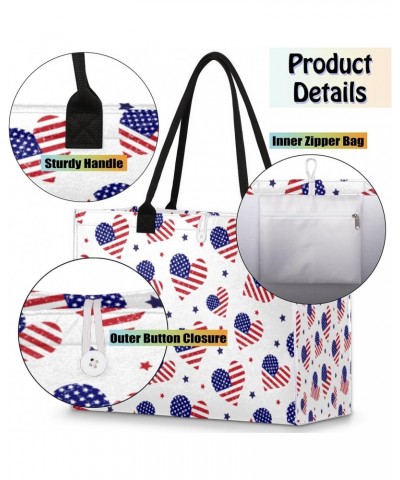 American Flag Large Tote Bag Heart Star Shoulder Bag For Women Teachers Nurses Work Shopping Travel Handbag Purse $9.08 Totes