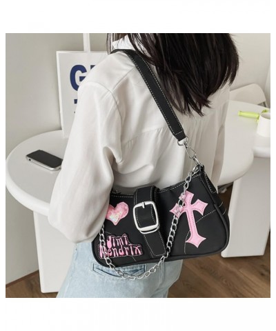 Women Shoulder Purse Sweetheart Cool Underarm Crossbody Bags Chain Handbag-Black Black $25.13 Totes