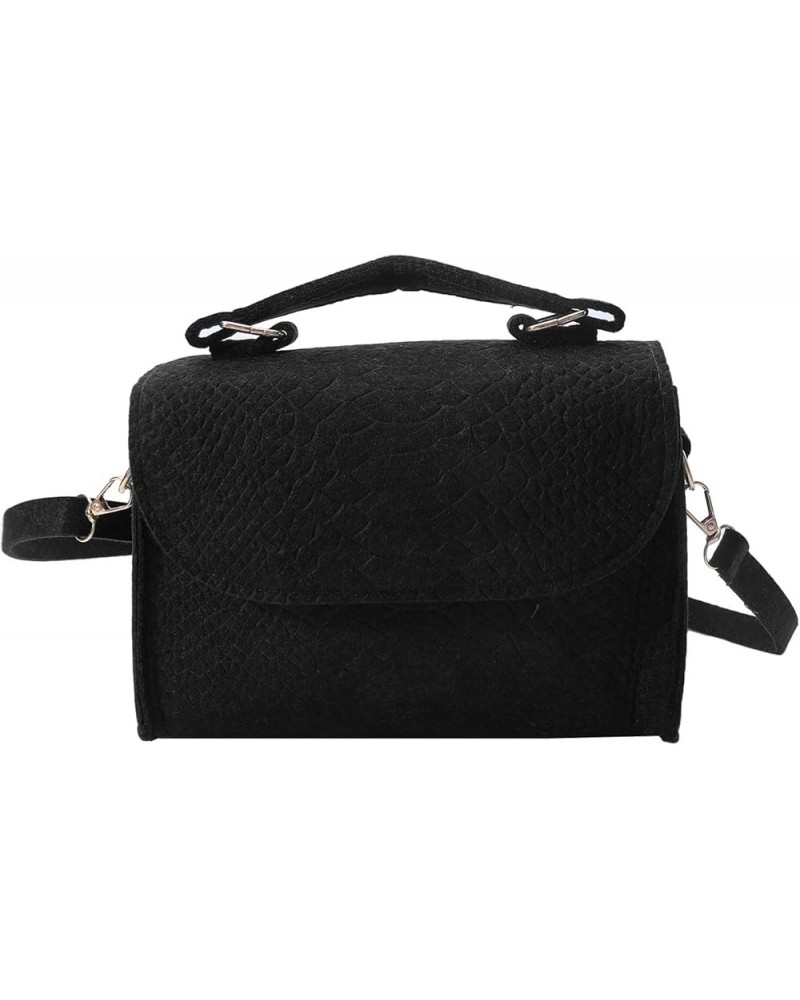 Hsakess Casual Tote Bags Causal Portable Felt Crocodile Embossed Niche Crossbody Small Square Bag Armpit Bag Black $7.81 Totes