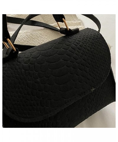 Hsakess Casual Tote Bags Causal Portable Felt Crocodile Embossed Niche Crossbody Small Square Bag Armpit Bag Black $7.81 Totes