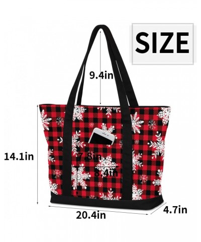 Christmas Buffalo Plaid Canvas Totes Shoulder Bag for Women Girls, Red and Black Checked Handbag with External Pockets Daily ...