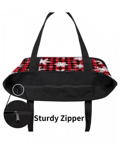 Christmas Buffalo Plaid Canvas Totes Shoulder Bag for Women Girls, Red and Black Checked Handbag with External Pockets Daily ...