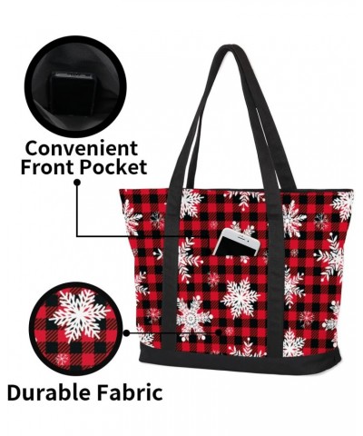 Christmas Buffalo Plaid Canvas Totes Shoulder Bag for Women Girls, Red and Black Checked Handbag with External Pockets Daily ...