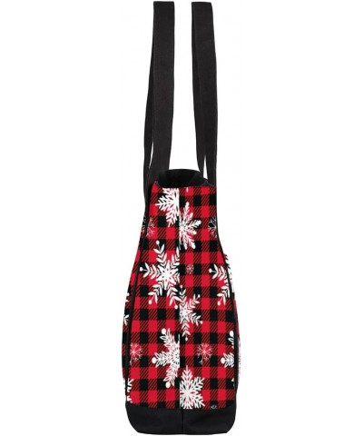 Christmas Buffalo Plaid Canvas Totes Shoulder Bag for Women Girls, Red and Black Checked Handbag with External Pockets Daily ...