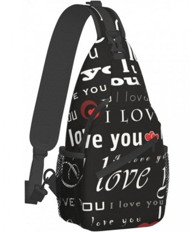 I Love You Patterns Sling Backpack Crossbody Shoulder Bag Travel Hiking Daypack for Women Men $12.75 Crossbody Bags