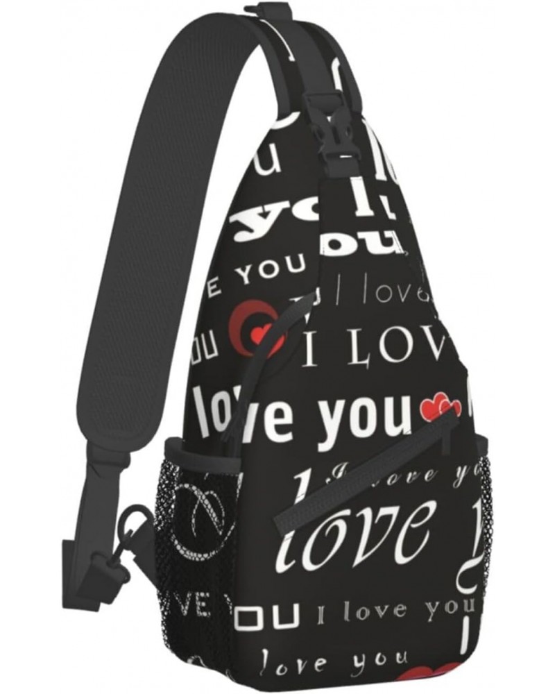 I Love You Patterns Sling Backpack Crossbody Shoulder Bag Travel Hiking Daypack for Women Men $12.75 Crossbody Bags