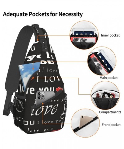 I Love You Patterns Sling Backpack Crossbody Shoulder Bag Travel Hiking Daypack for Women Men $12.75 Crossbody Bags