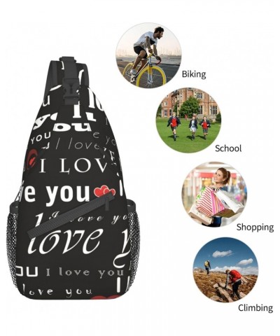 I Love You Patterns Sling Backpack Crossbody Shoulder Bag Travel Hiking Daypack for Women Men $12.75 Crossbody Bags