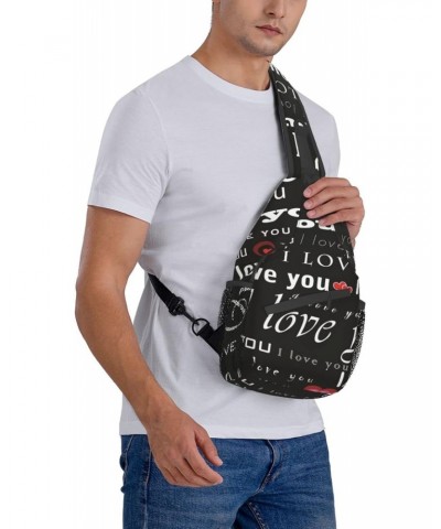 I Love You Patterns Sling Backpack Crossbody Shoulder Bag Travel Hiking Daypack for Women Men $12.75 Crossbody Bags