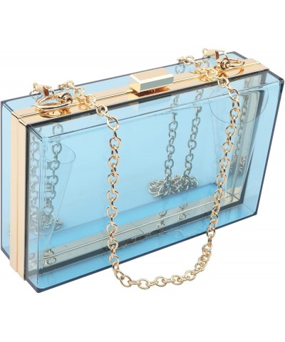 Women Acrylic Transparent Gold star Evening Bags Purses Clutch Vintage Banquet Handbag Light Blue $14.40 Evening Bags