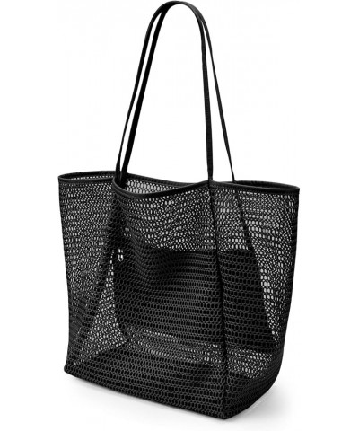 Beach Mesh Tote Bag, Casual Tote Bag Hobo Women Foldable MAX 23L Shoulder Bag For Beach Picnic Vacation Black $9.53 Hobo Bags