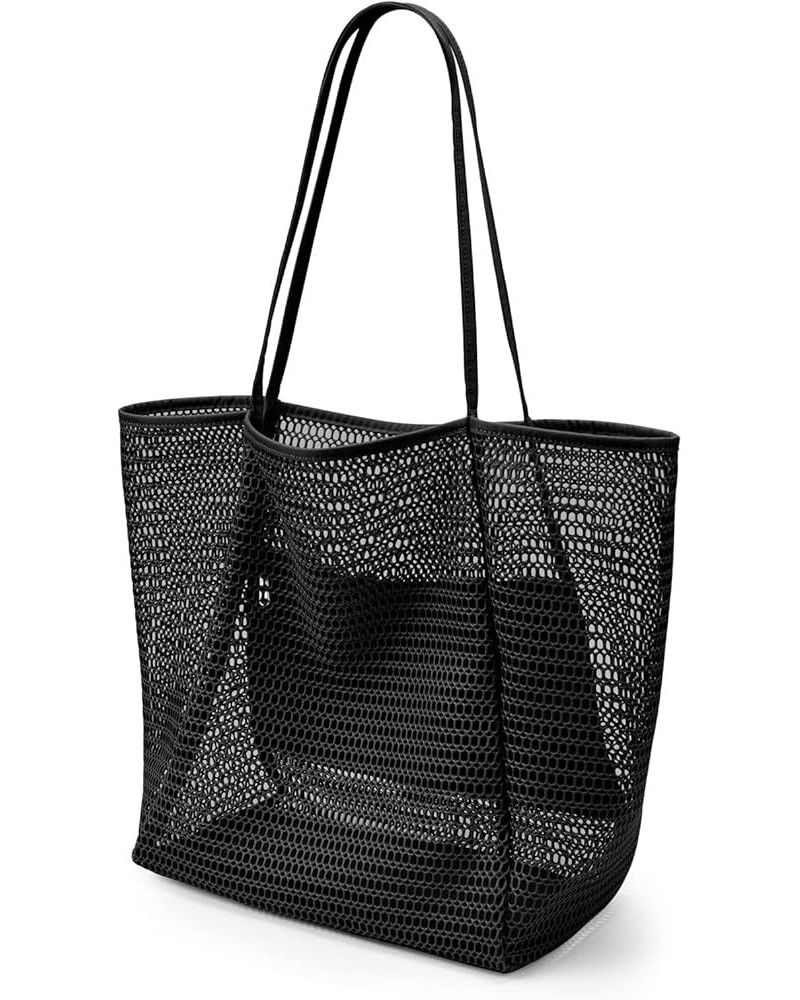 Beach Mesh Tote Bag, Casual Tote Bag Hobo Women Foldable MAX 23L Shoulder Bag For Beach Picnic Vacation Black $9.53 Hobo Bags