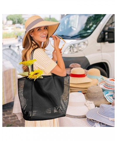 Beach Mesh Tote Bag, Casual Tote Bag Hobo Women Foldable MAX 23L Shoulder Bag For Beach Picnic Vacation Black $9.53 Hobo Bags