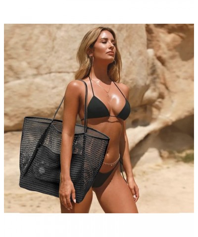 Beach Mesh Tote Bag, Casual Tote Bag Hobo Women Foldable MAX 23L Shoulder Bag For Beach Picnic Vacation Black $9.53 Hobo Bags