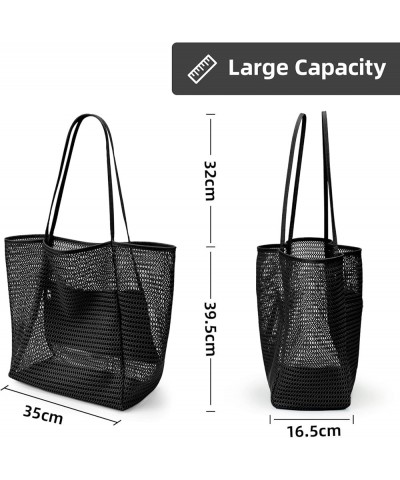 Beach Mesh Tote Bag, Casual Tote Bag Hobo Women Foldable MAX 23L Shoulder Bag For Beach Picnic Vacation Black $9.53 Hobo Bags