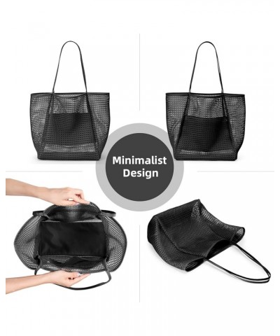 Beach Mesh Tote Bag, Casual Tote Bag Hobo Women Foldable MAX 23L Shoulder Bag For Beach Picnic Vacation Black $9.53 Hobo Bags