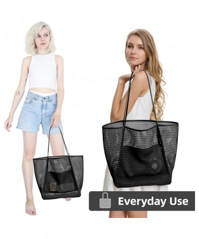 Beach Mesh Tote Bag, Casual Tote Bag Hobo Women Foldable MAX 23L Shoulder Bag For Beach Picnic Vacation Black $9.53 Hobo Bags