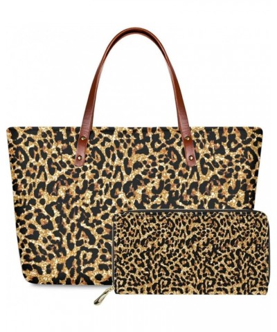 Women Satchel Handbags Shoulder Purses Totes Work Bags with Leather Wallet 2-Piece Set Brown Leopard Print $26.00 Backpacks