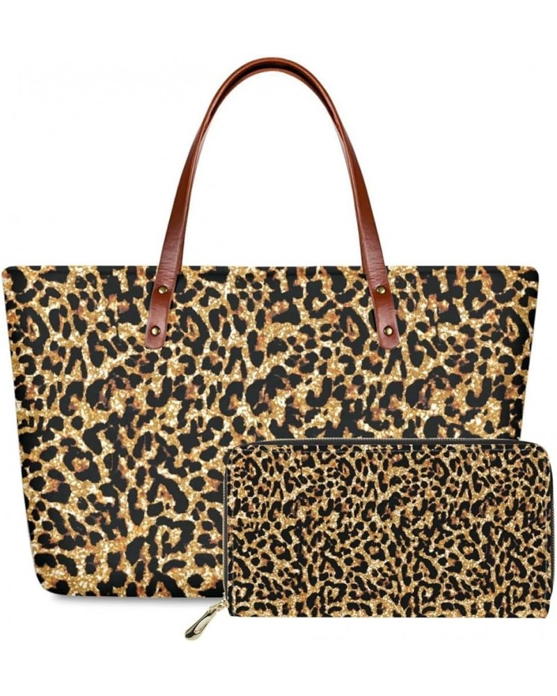 Women Satchel Handbags Shoulder Purses Totes Work Bags with Leather Wallet 2-Piece Set Brown Leopard Print $26.00 Backpacks