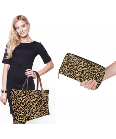 Women Satchel Handbags Shoulder Purses Totes Work Bags with Leather Wallet 2-Piece Set Brown Leopard Print $26.00 Backpacks