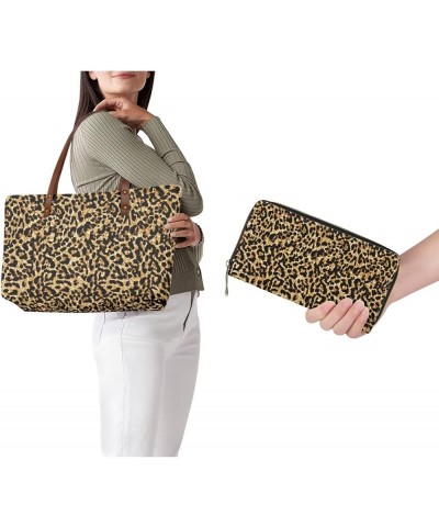 Women Satchel Handbags Shoulder Purses Totes Work Bags with Leather Wallet 2-Piece Set Brown Leopard Print $26.00 Backpacks