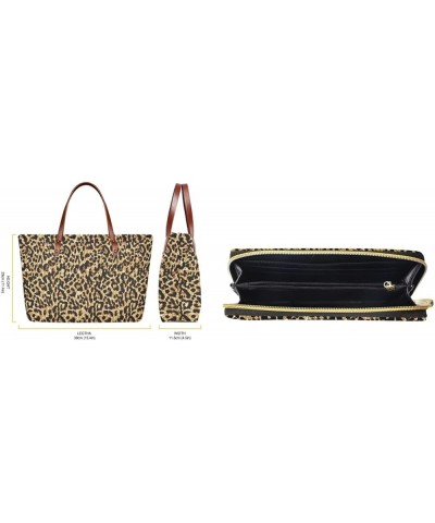 Women Satchel Handbags Shoulder Purses Totes Work Bags with Leather Wallet 2-Piece Set Brown Leopard Print $26.00 Backpacks