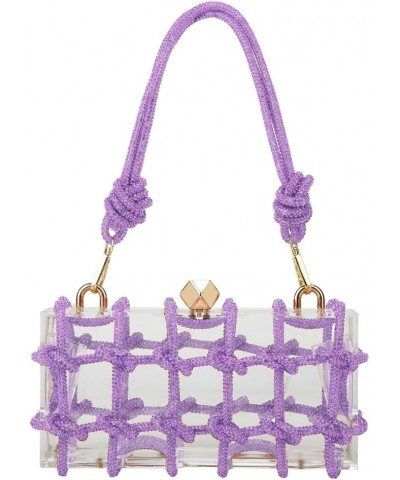 Woven Acrylic Evening Bags Purses Women Chic Banquet Rhinestone Crossbody Bag for Party Prom Purple $37.43 Evening Bags