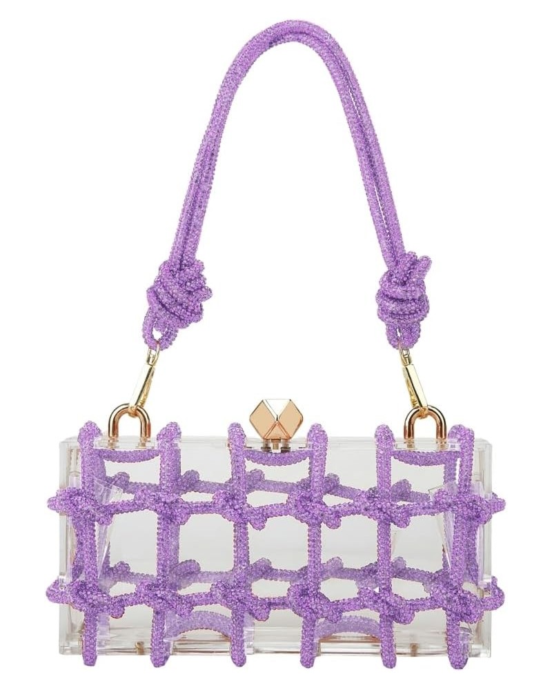 Woven Acrylic Evening Bags Purses Women Chic Banquet Rhinestone Crossbody Bag for Party Prom Purple $37.43 Evening Bags