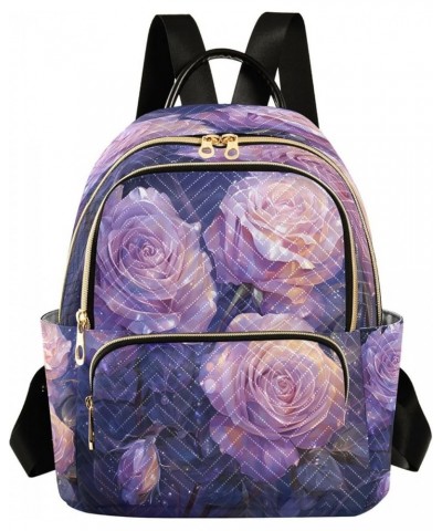 Purple Rose Leaf Blossom Women Backpack Purse Ladies Fashion Shoulder Bag Daypack Travel Bag 10L Medium $14.70 Backpacks