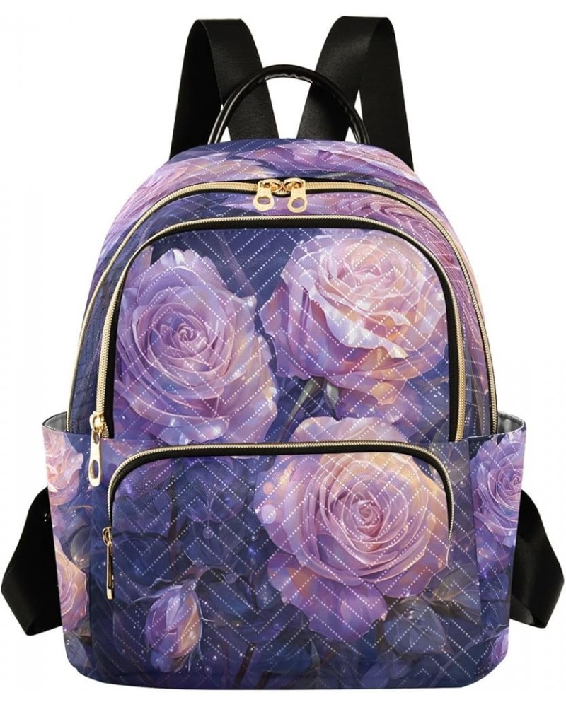 Purple Rose Leaf Blossom Women Backpack Purse Ladies Fashion Shoulder Bag Daypack Travel Bag 10L Medium $14.70 Backpacks