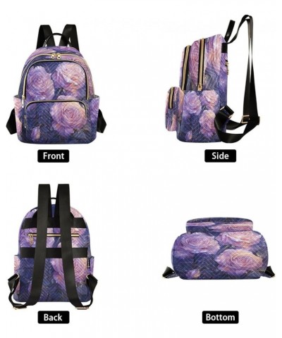 Purple Rose Leaf Blossom Women Backpack Purse Ladies Fashion Shoulder Bag Daypack Travel Bag 10L Medium $14.70 Backpacks