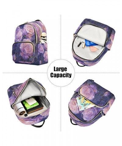 Purple Rose Leaf Blossom Women Backpack Purse Ladies Fashion Shoulder Bag Daypack Travel Bag 10L Medium $14.70 Backpacks