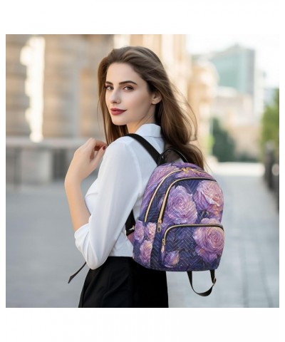 Purple Rose Leaf Blossom Women Backpack Purse Ladies Fashion Shoulder Bag Daypack Travel Bag 10L Medium $14.70 Backpacks