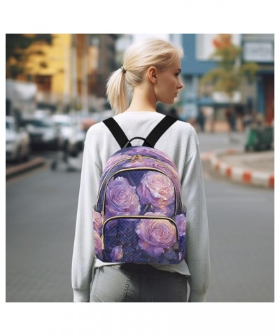 Purple Rose Leaf Blossom Women Backpack Purse Ladies Fashion Shoulder Bag Daypack Travel Bag 10L Medium $14.70 Backpacks