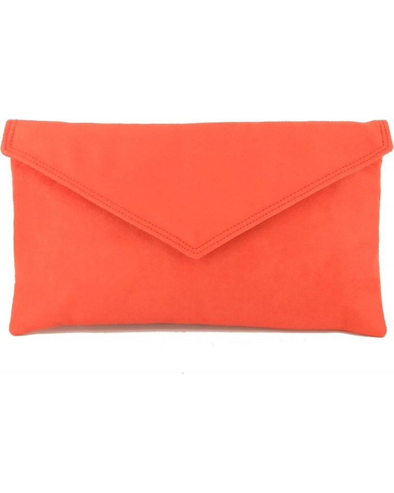 Womens Neat Envelope Faux Suede Clutch Bag/Shoulder Bag Chilli Orange Red $18.89 Clutches