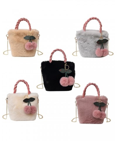 Shoulder Bags 2024 NEW Bucket Bag with Cherry Pendant Plush Fashion Chain Bag Crossbody Bag Versatile Shoulder Bag for Women ...