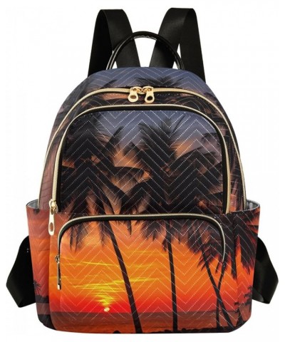 Orange-red Sunset Coconut Tree Fashion Travel Backpack for Women Multi Pockets Lightweight Purse for Women-S Multicolor Mediu...