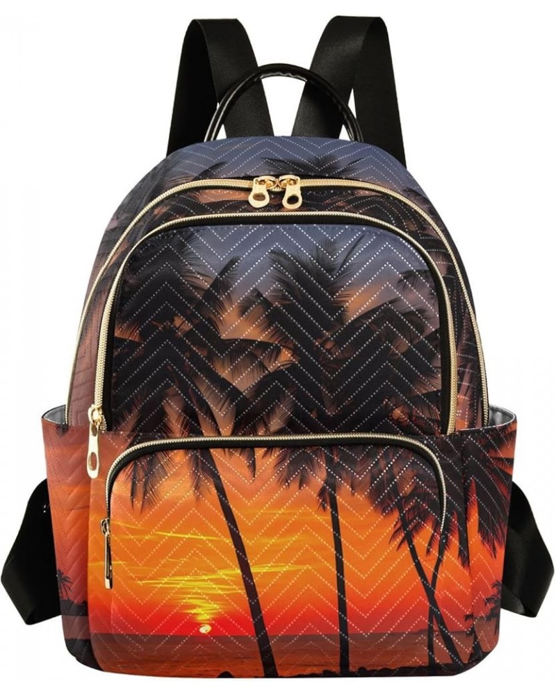 Orange-red Sunset Coconut Tree Fashion Travel Backpack for Women Multi Pockets Lightweight Purse for Women-S Multicolor Mediu...