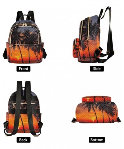 Orange-red Sunset Coconut Tree Fashion Travel Backpack for Women Multi Pockets Lightweight Purse for Women-S Multicolor Mediu...